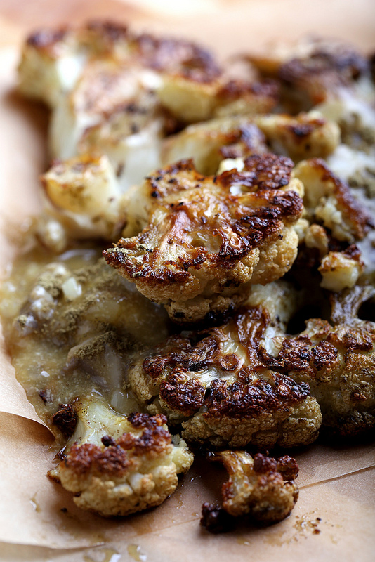 Roasted Cauliflower Steaks with Oyster Mushroom Gravy by Olives for Dinner