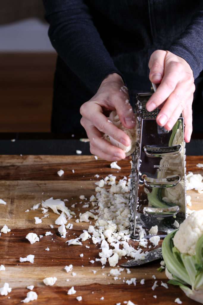 Riced cauliflower with pressed portobellos