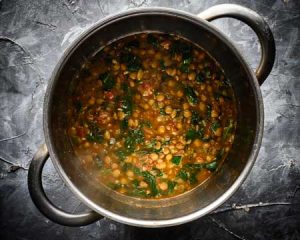 green lentil spinach dal cooking 