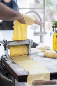 stretching fresh pasta dough