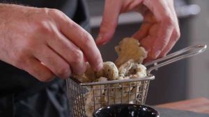 cooked vegan fried mushroom tempura