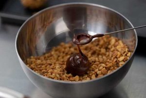 chocolate truffles into nuts