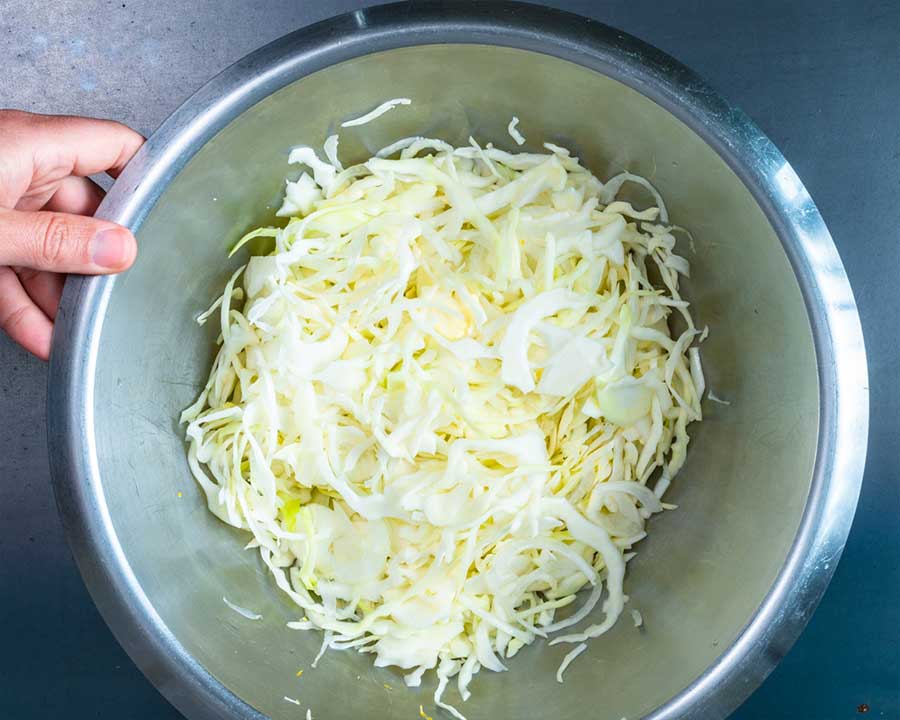 Harissa cabbage pie cabbage in a bowl