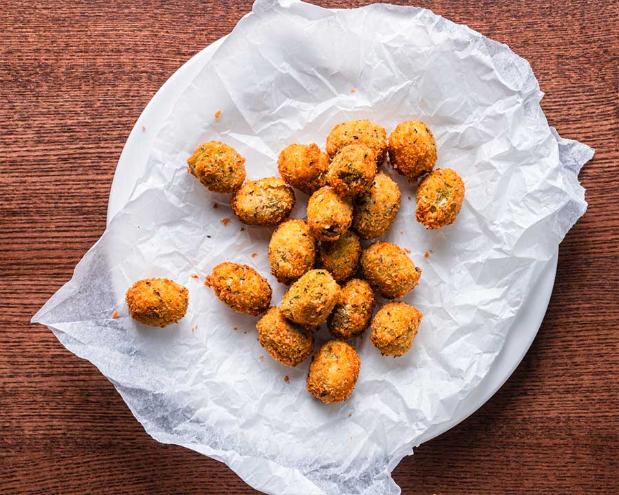 fried olives out of the fryer