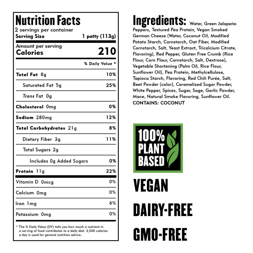 2 Jalapeño Burger Patties, 100 Plantbased, 100 Delicious!