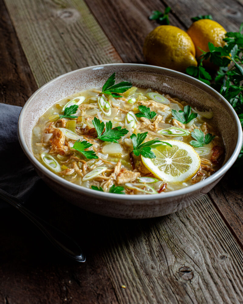Lemon "chicken" noodle soup