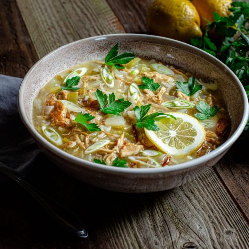 Lemon "chicken" noodle soup