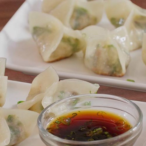 smoked tofu dumplings and spinach