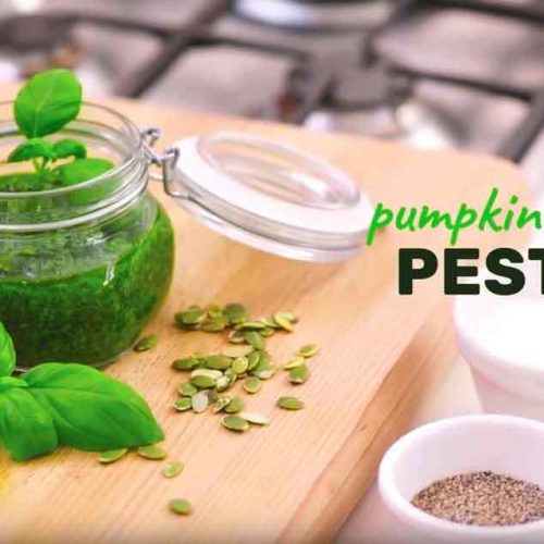 vegan pesto recipe made with pumpkin seeds